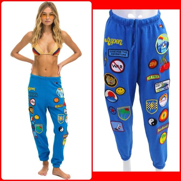Aviator Nation Pants - Aviator Nation Vintage Patch Sweatpants Ocean Blue Tri-Blend Lounge Pants XS